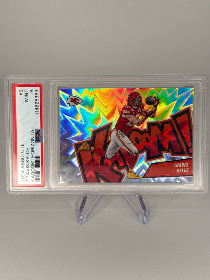 Travis Kelce 2024 Panini Absolute KABOOM! Horizontal SSP Case Hit, PSA 9 Mint
