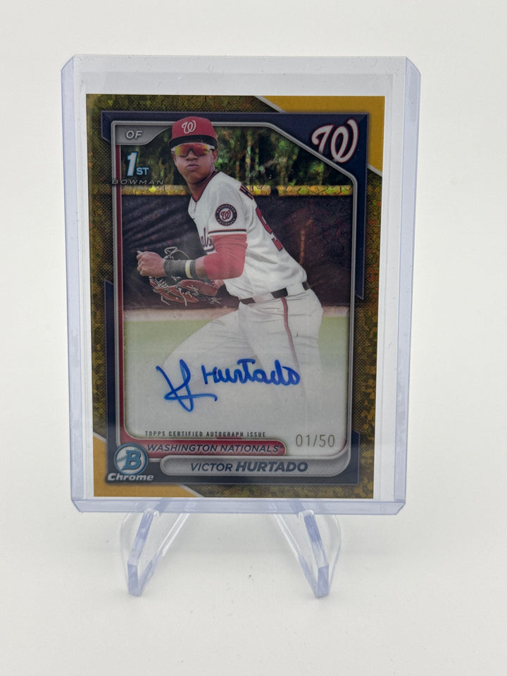 Victor Hurtado 2024 Bowman Chrome Gold Mini Diamond 1st Auto, 01/50