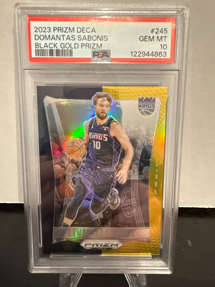 Domantas Sabonis 2023 Panini Prizm Deca Black/Gold Prizm, 4/5, PSA 10 Gem Mint