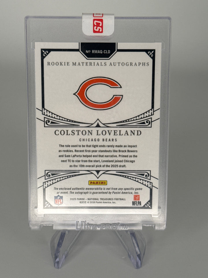 Colston Loveland 2025 Panini National Treasures Rookie Quad Patch Auto, 24/25