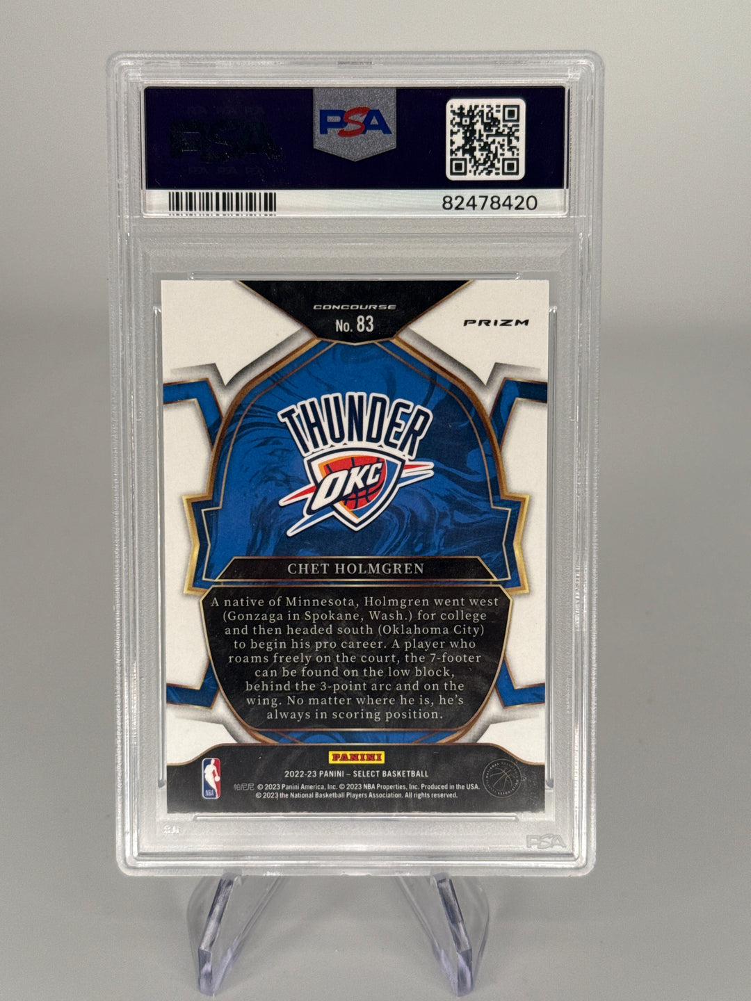 Chet Holmgren 2022 Panini Select Blue Cracked Ice Rookie, PSA 10 Gem Mint