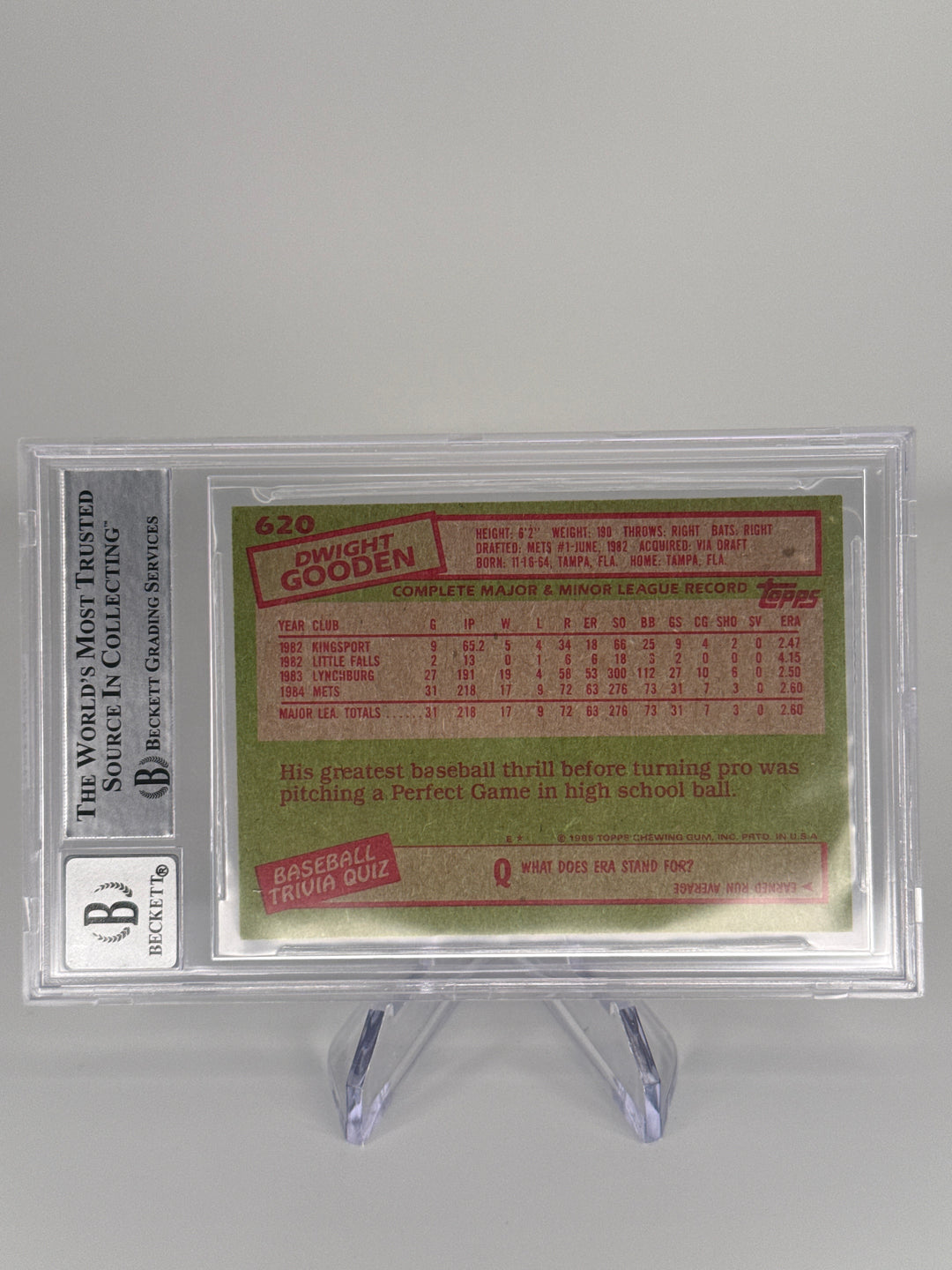 Dwight Gooden 1985 Topps Rookie, BGS 10 Gem Mint Auto