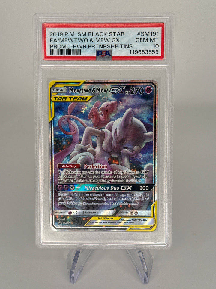 Pokemon TCG 2019 Mewtwo & Mew-GX SM Black Star Promo, SM191, PSA 10 Gem Mint