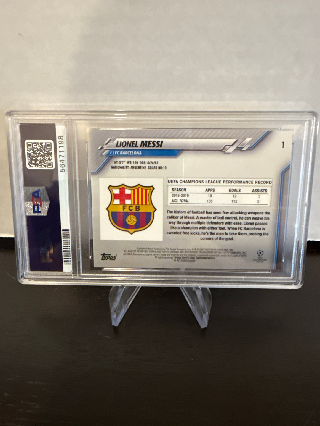 Lionel Messi 2019 Topps Chrome Sapphire Edition Champions League, PSA 10 Gem Mint
