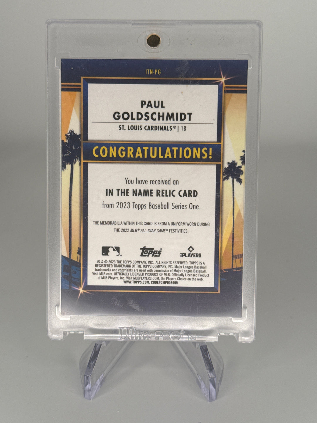 Paul Goldschmidt 2023 Topps Series One All Star Game Worn 1/1 Letterman