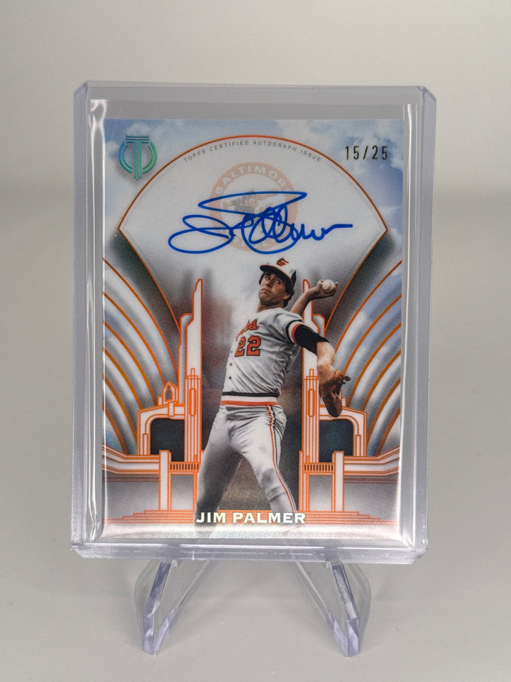 Jim Palmer 2026 Topps Tribute Crest Calligraphy Orange Auto, 15/25