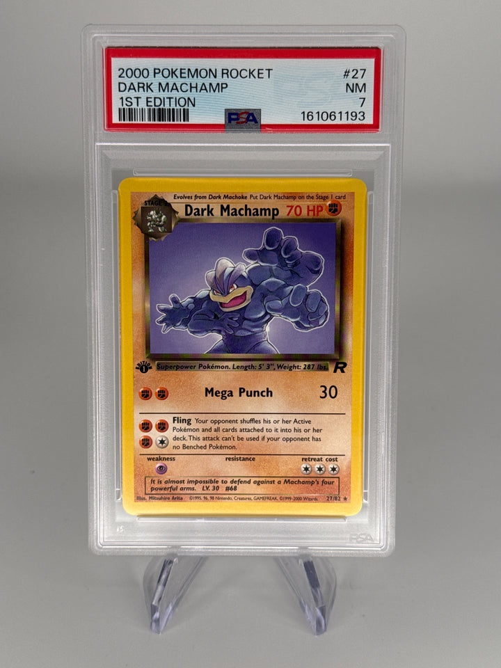 Pokemon TCG 2000 Dark Machamp Team Rocket 1st Edition, 27/82, PSA 7