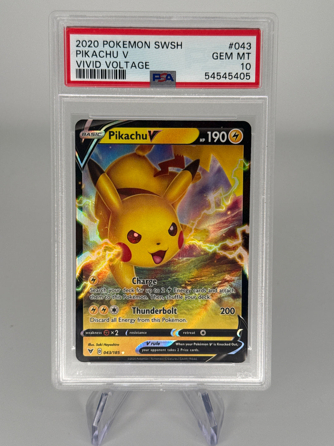 Pokemon TCG 2020 Pikachu V Vivid Voltage, 043/185, PSA 10 Gem Mint