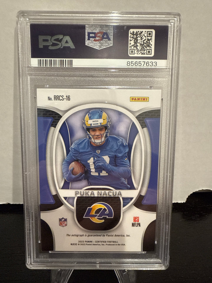 Puka Nacua 2023 Panini Certified Rookie Roll Call Mirror Gold Auto, 08/25, PSA 9 Mint