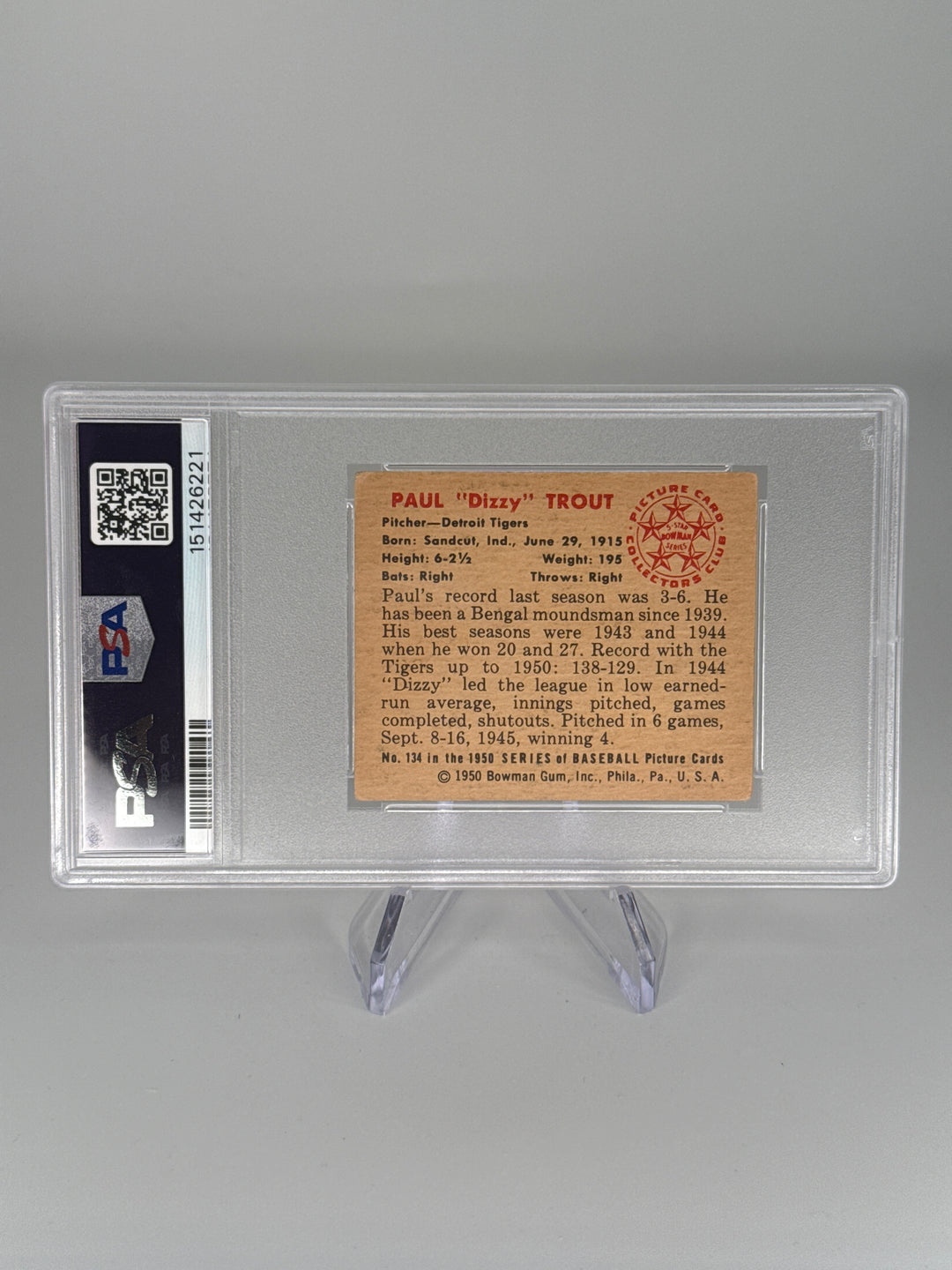 Paul Trout 1950 Bowman, PSA 3