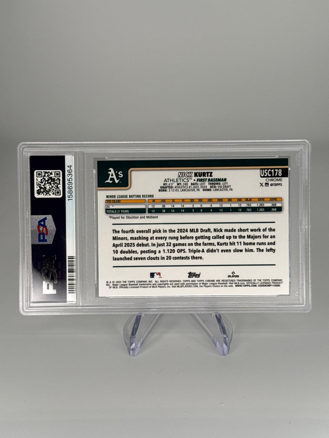 Nick Kurtz 2025 Topps Chrome Update Aqua Refractor Rookie, 161/199, PSA 9 Mint