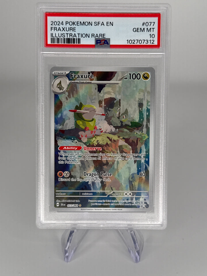 Pokemon TCG 2024 Fraxure Shrouded Fable Full Art Illustration Rare, 077/064, PSA 10 Gem Mint