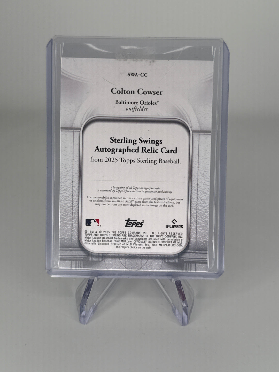 Colton Cowser 2025 Topps Sterling Rookie Dual Patch Auto, 20/25