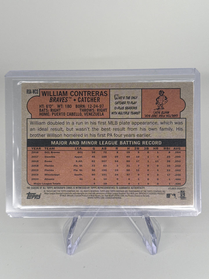 William Contreras 2021 Topps Heritage Real One Rookie Auto