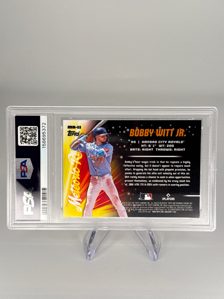 Bobby Witt 2025 Bowman Chrome Meteoric Rise Green Refractor, 13/99, PSA 9 Mint