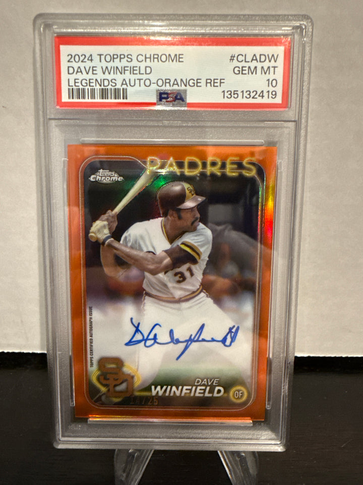 Dave Winfield 2024 Topps Chrome Legends Auto Orange Refractor, 14/25, PSA 10 Gem Mint