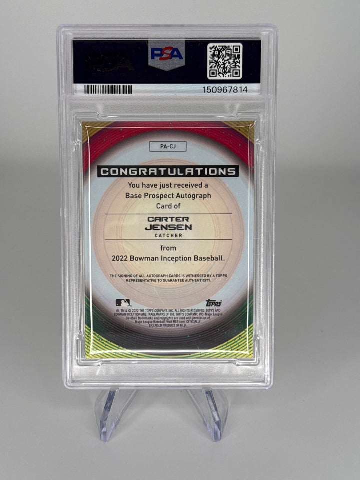 Carter Jensen 2022 Bowman Inception Blue Foil Prospect Auto, 84/99, PSA 10 Gem Mint