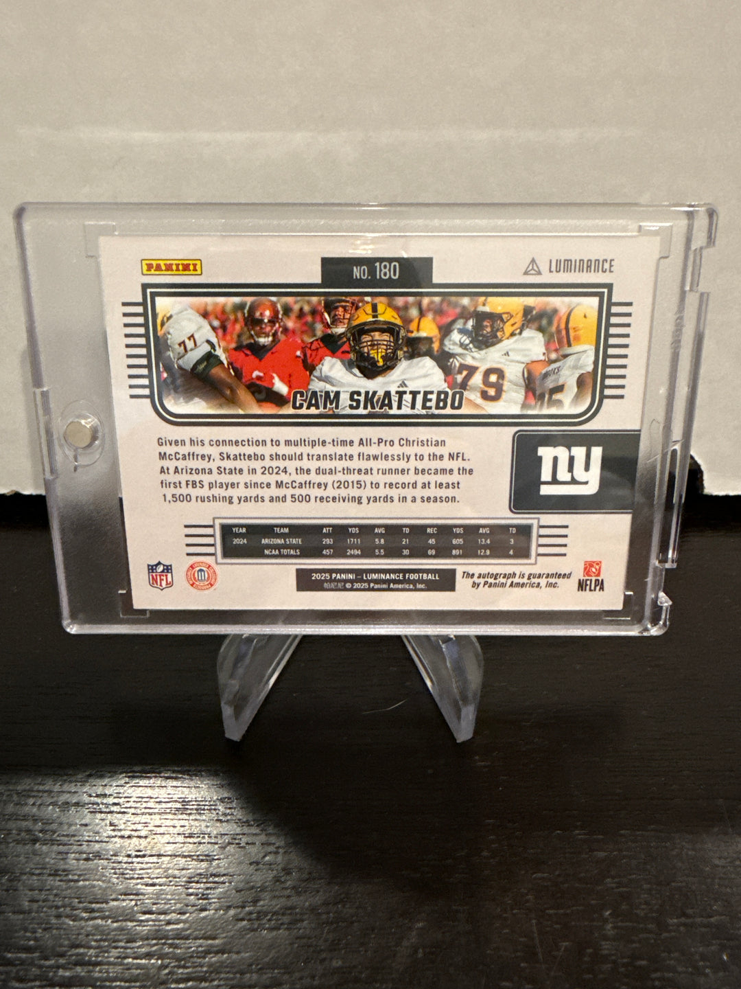 Cam Skattebo 2025 Panini Luminance Horizontal Gold Prizm Rookie Auto, 007/100