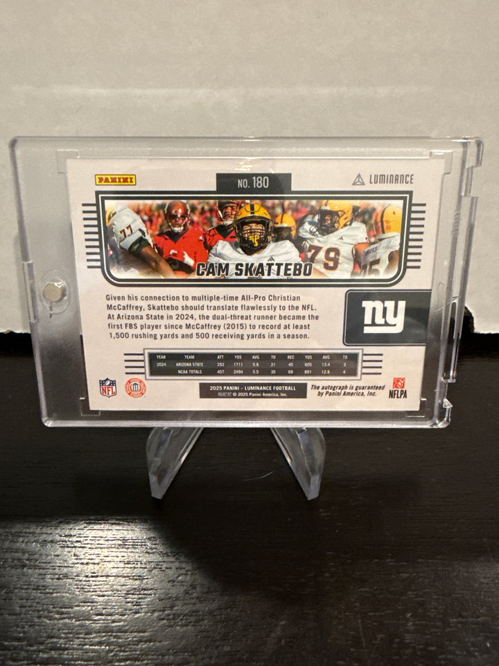 Cam Skattebo 2025 Panini Luminance Horizontal Gold Prizm Rookie Auto, 007/100