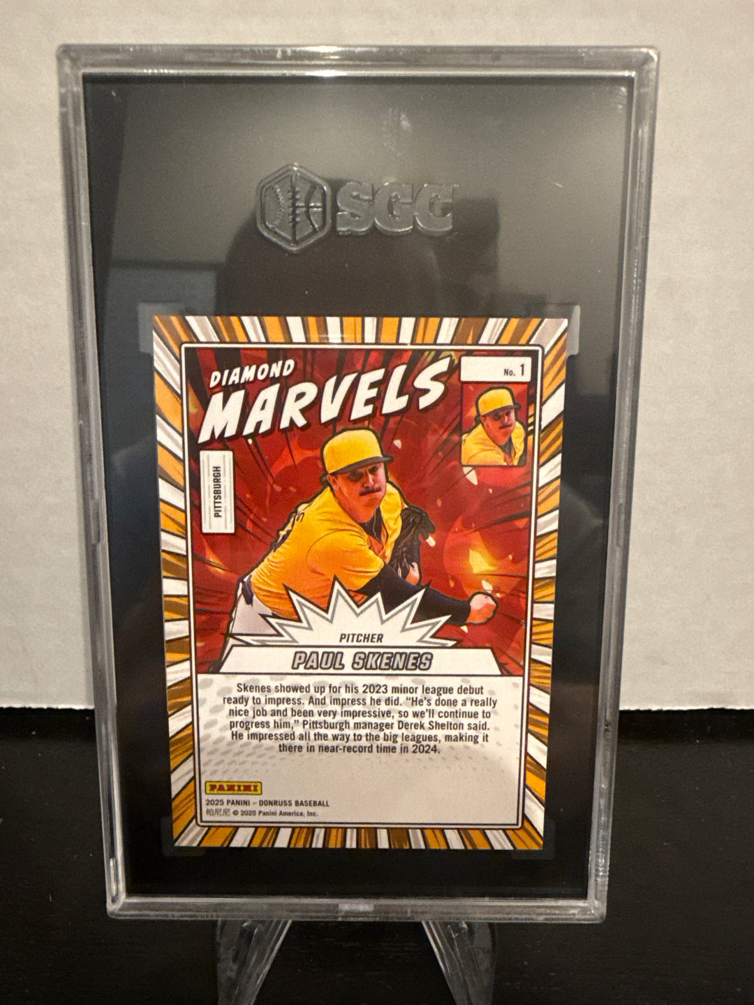 Paul Skenes 2025 Panini Donruss Diamond Marvels Green Laser, SGC 10 Gem Mint