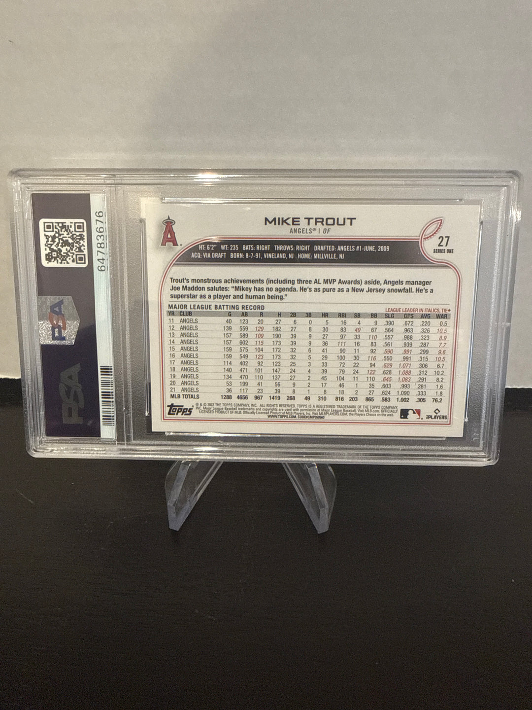 Mike Trout 2022 Topps Series One SP Image Variation, PSA 10 Gem Mint
