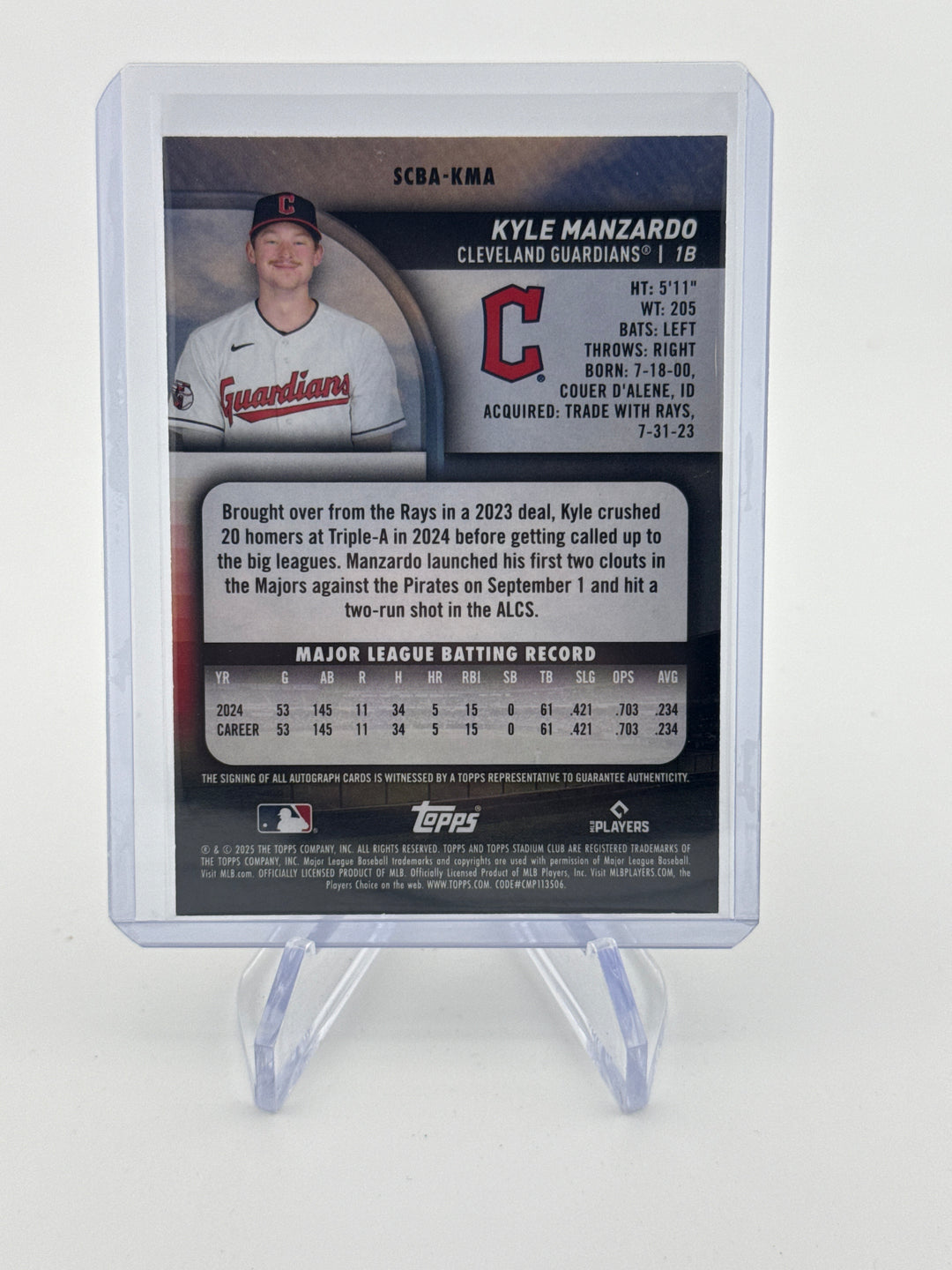Kyle Manzardo 2025 Stadium Club Gold Auto, 18/50