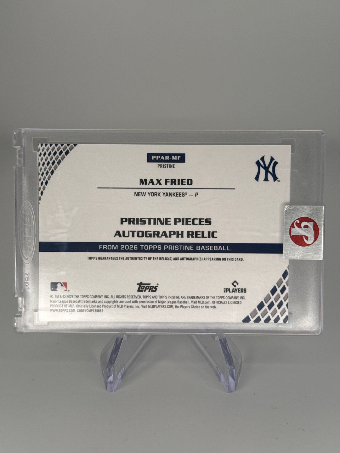 Max Fried 2026 Topps Pristine Pieces Patch Auto Gold, 15/50