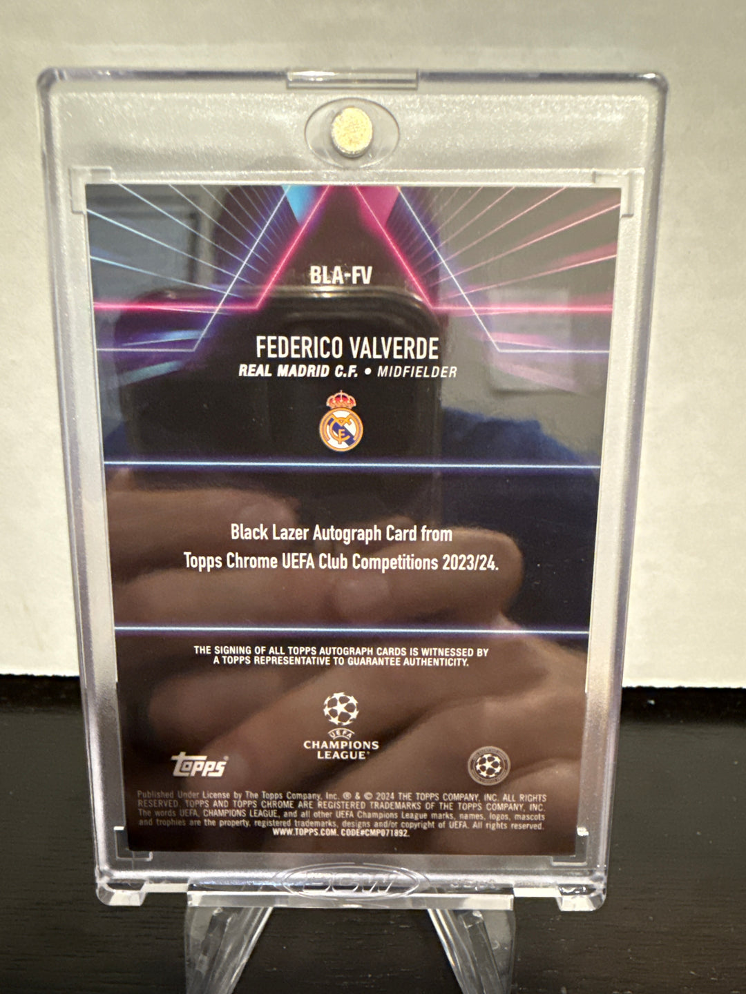 Federico Valverde 2024 Topps Chrome Champions League Blue Lazer Auto, 086/150