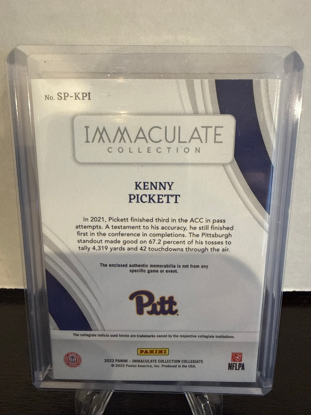 Kenny Pickett 2022 Panini Immaculate Collegiate Rookie Nike Swoosh Relic, 1/6