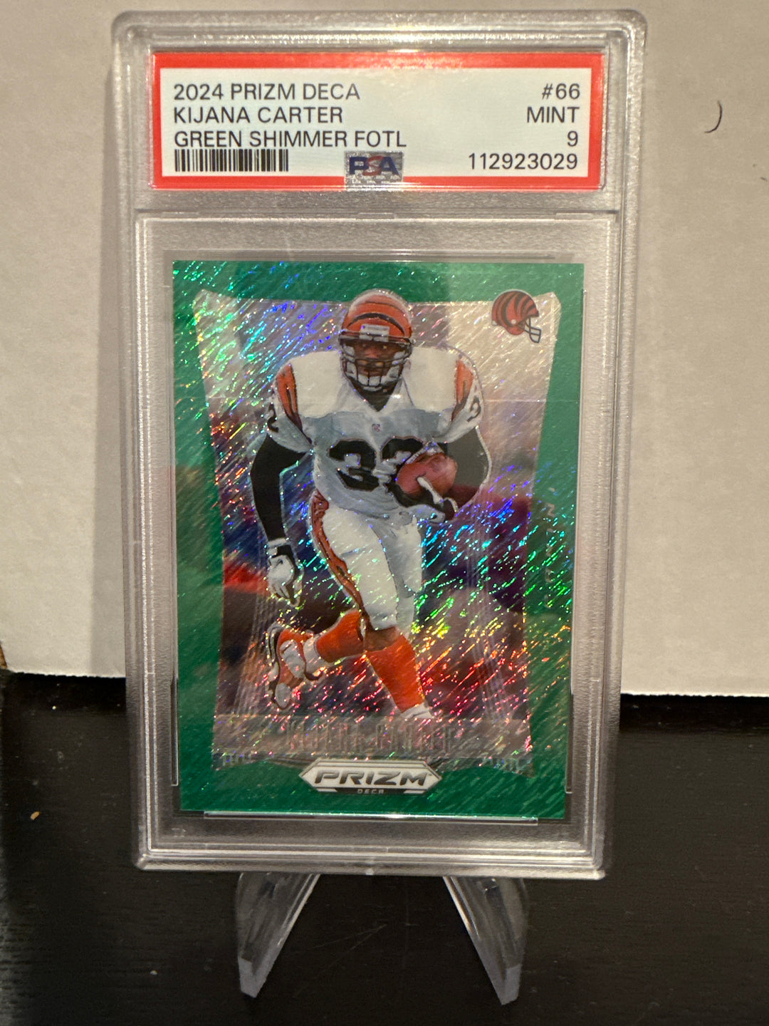 Kijana Carter 2024 Panini Prizm DECA Green Shimmer FOTL, 11/12, PSA 9 Mint