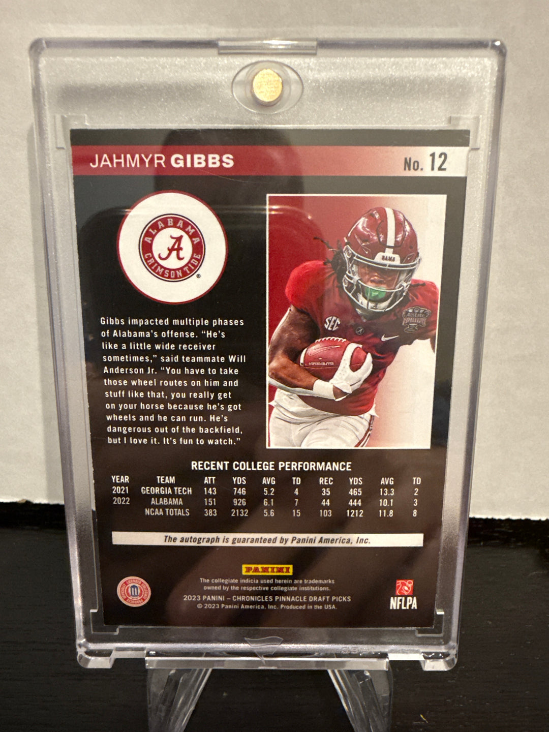 Jahmyr Gibbs 2023 Panini Chronicles Pinnacle Rookie Auto Black, 09/10