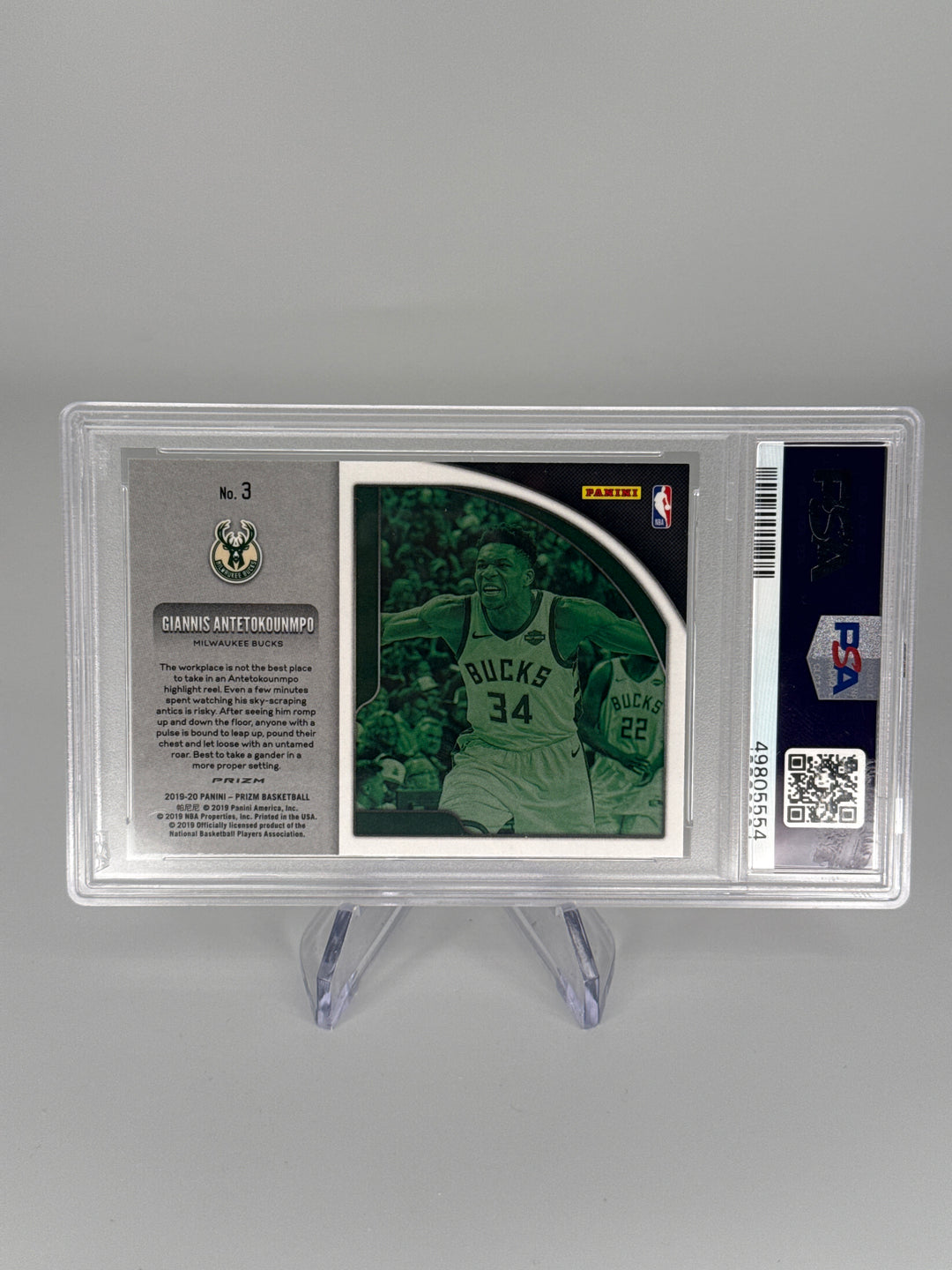 Giannis Antetokounmpo 2019 Panini Prizm Get Hyped Green Prizm, PSA 9 Mint