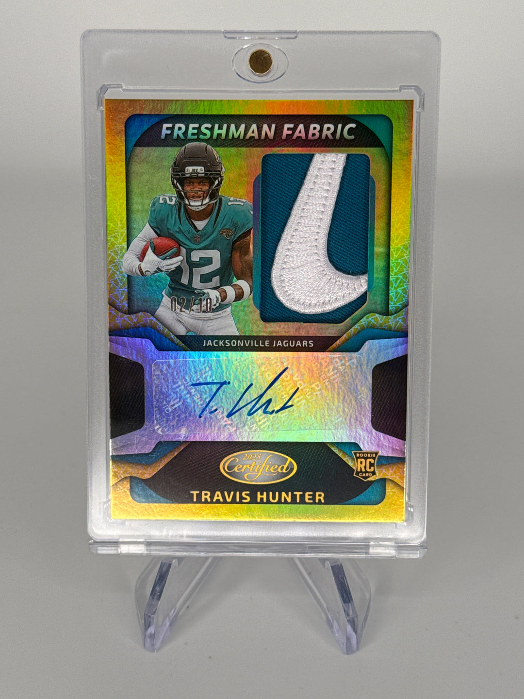 Travis Hunter 2025 Panini Certified Rookie Patch Auto Nike Swoosh Gold, 02/10