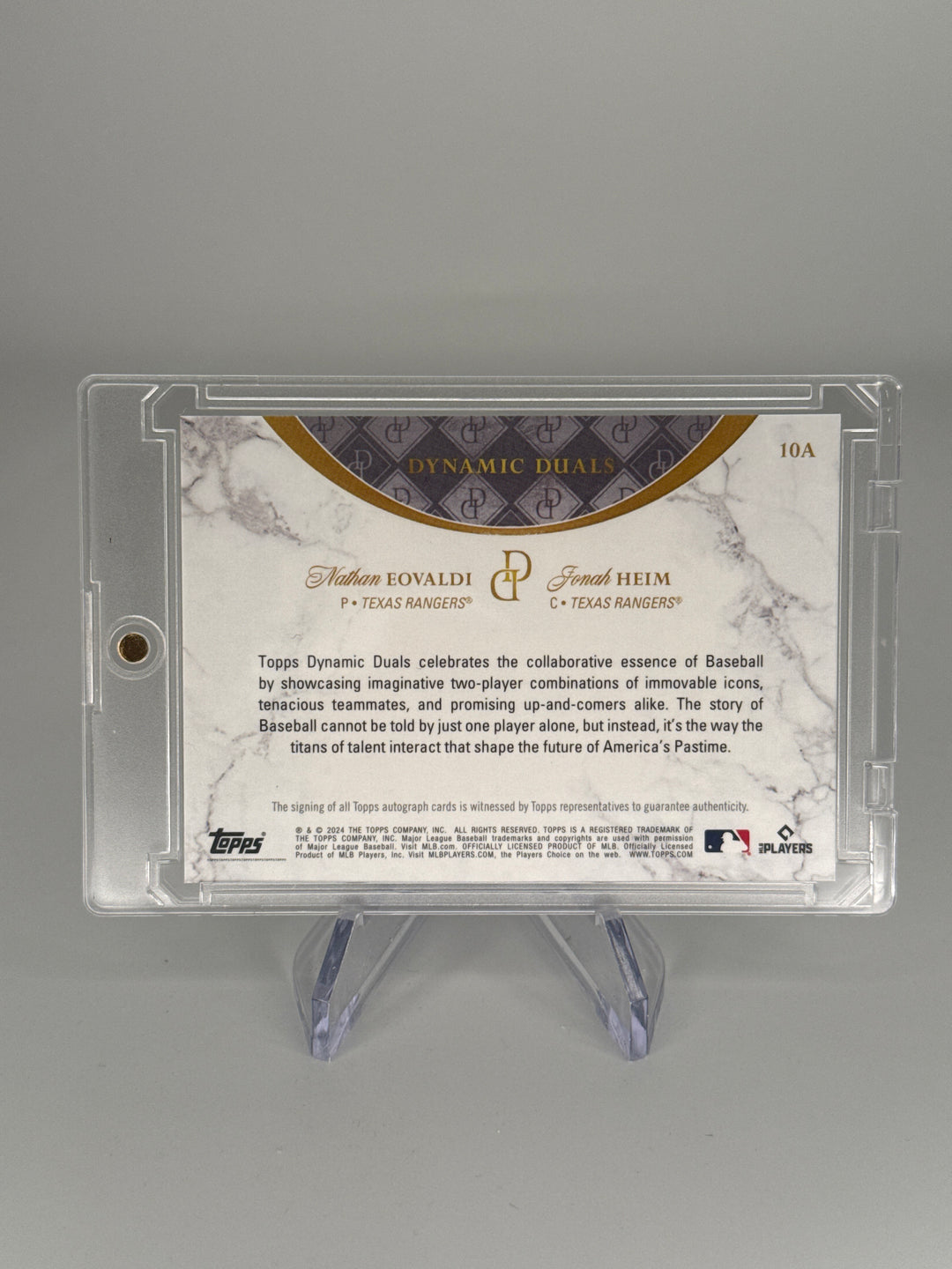 Nathan Eovaldi/Jonah Heim 2024 Topps Dynamic Duals Opal Dual Auto, 45/75