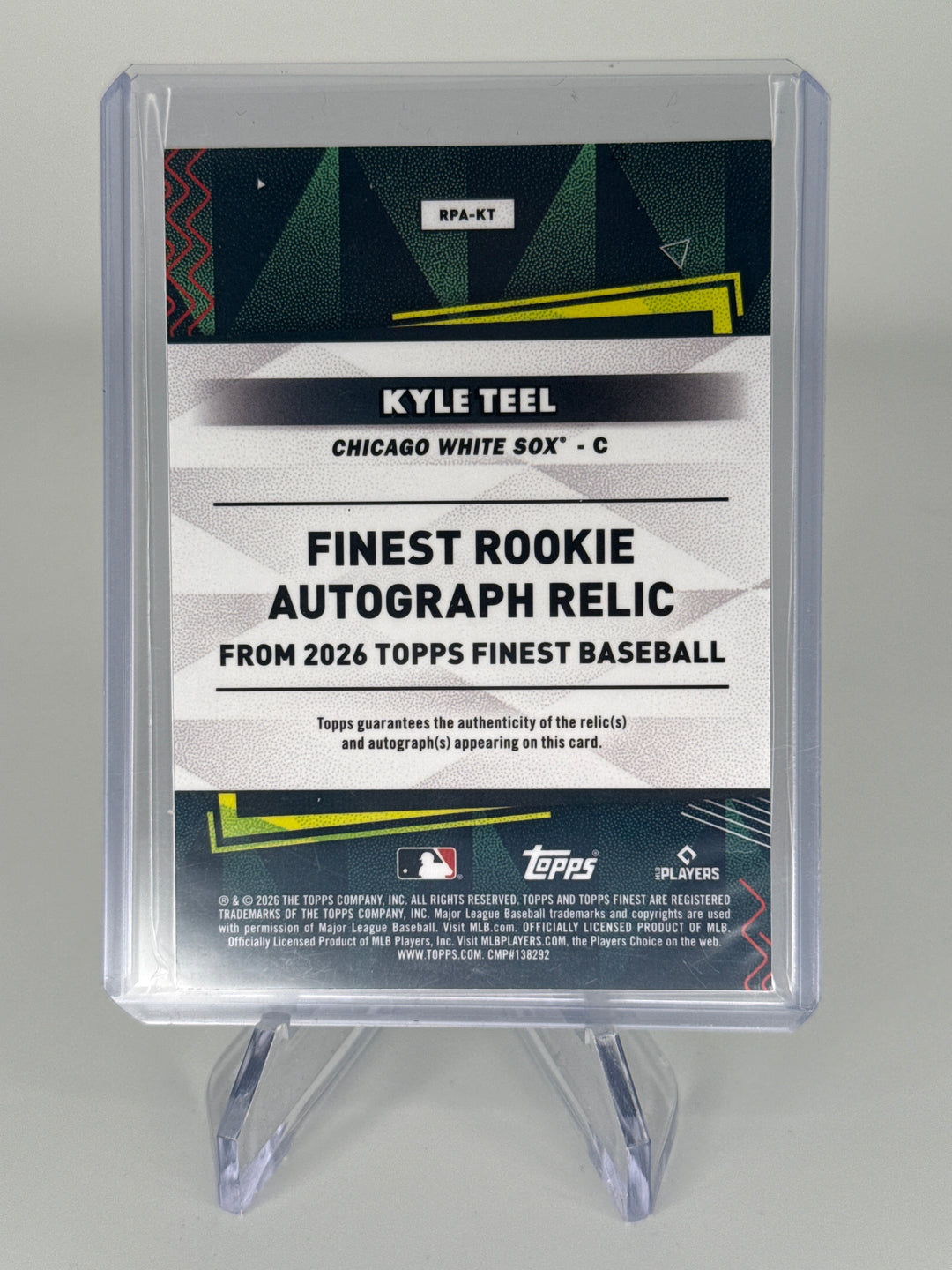 Kyle Teel 2026 Topps Finest Rookie Patch Auto Green, 51/99