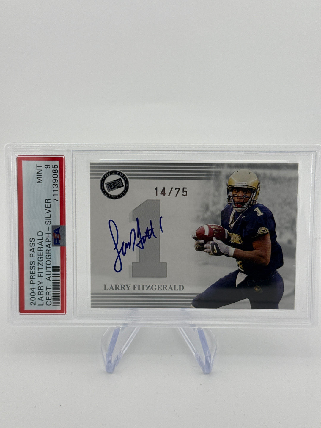 Larry Fitzgerald 2004 Press Pass Silver Rookie Auto, 14/75, PSA 9 Mint