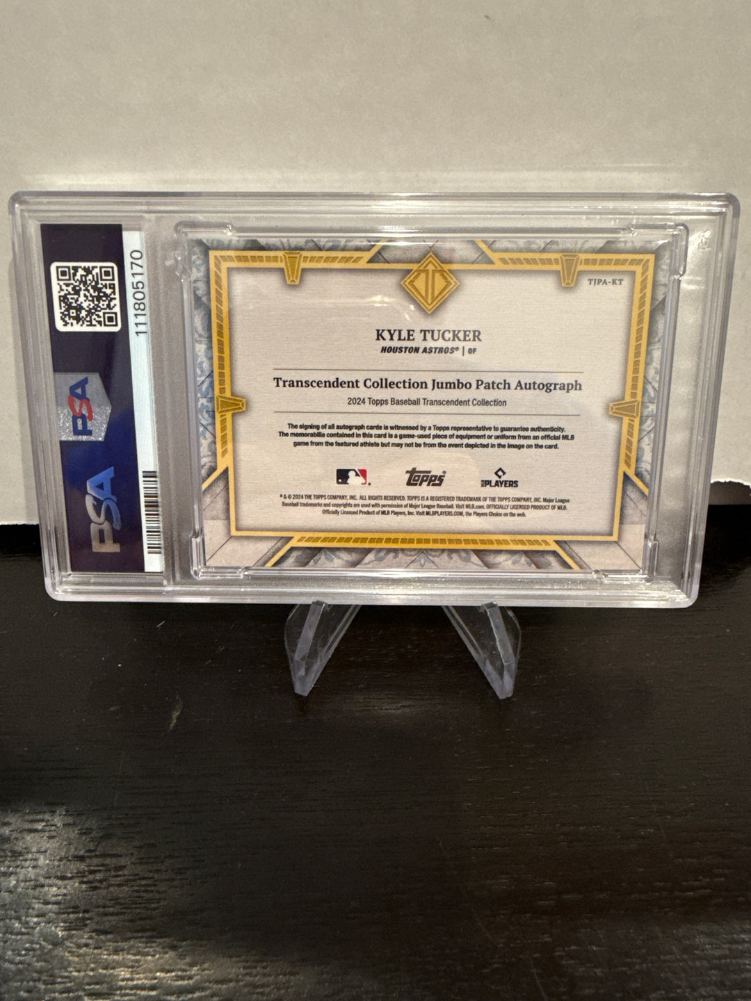Kyle Tucker 2024 Topps Transcendent Collection Jumbo Patch Auto, 3/5, PSA 9 Mint