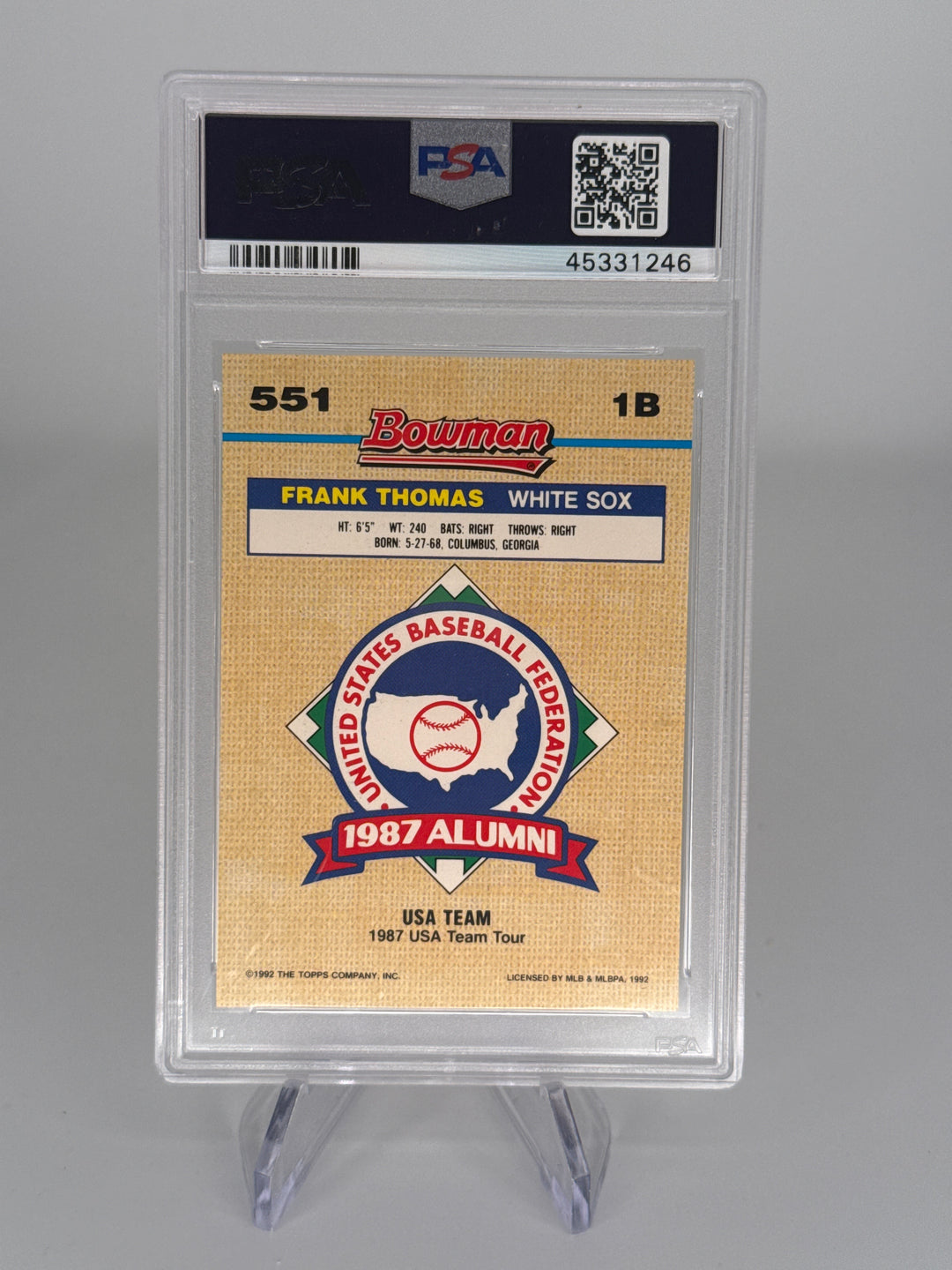 Frank Thomas 1992 Bowman Foil, PSA 9 Mint