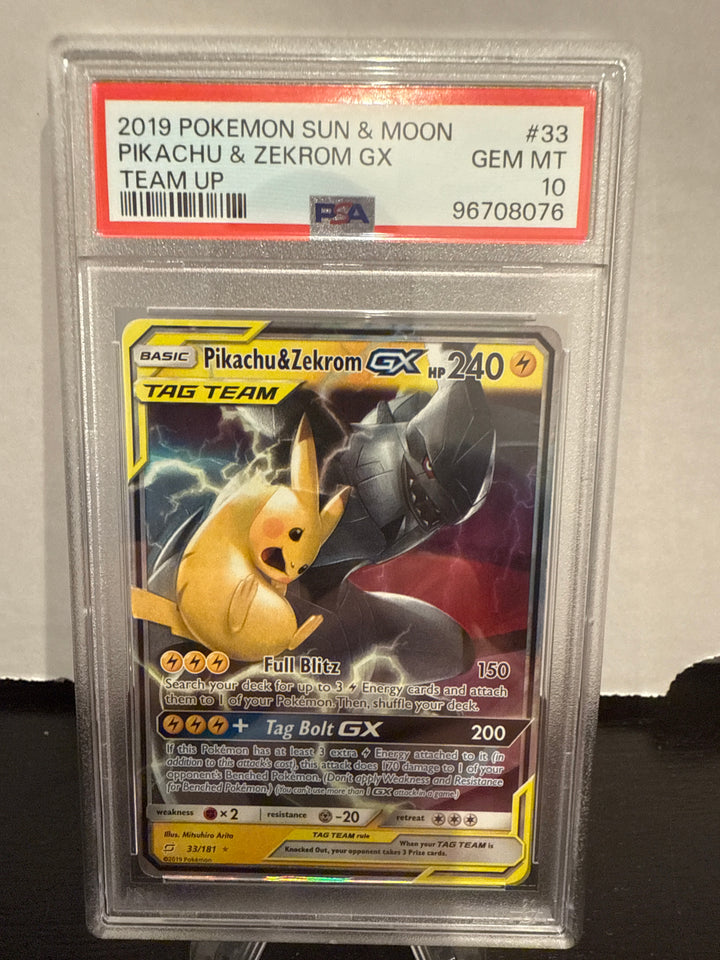 Pokémon TCG 2019 Pikachu & Zekrom GX Sun & Moon Tag Team, 33/181, PSA 10 Gem Mint