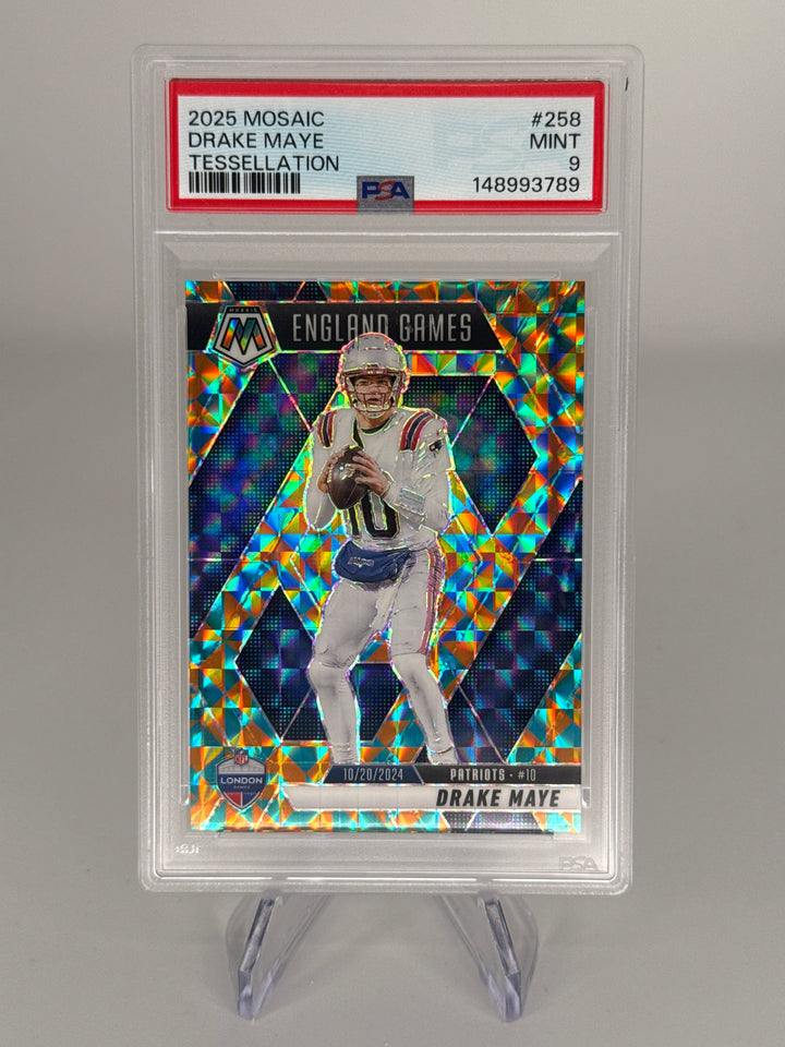 Drake Maye 2025 Panini Mosaic Tessellation Refractor, 12/15, PSA 9 Mint