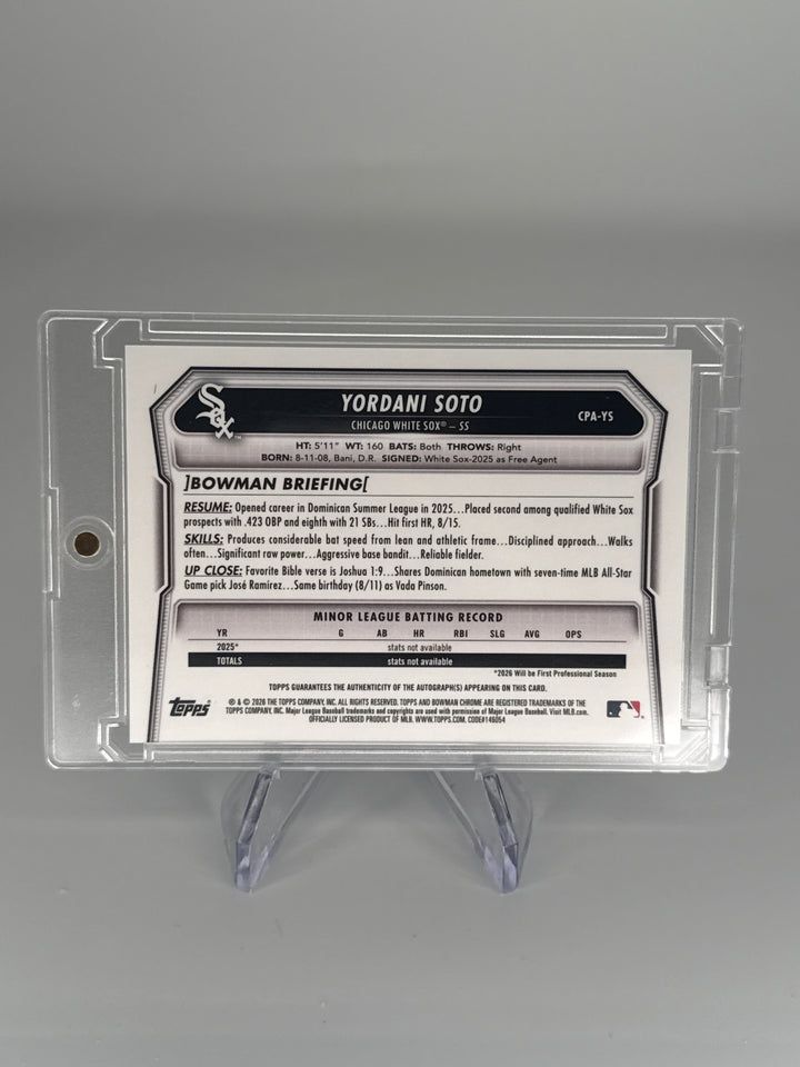 Yordani Soto 2026 Bowman Chrome Blue Reptillian 1st Auto, 043/150