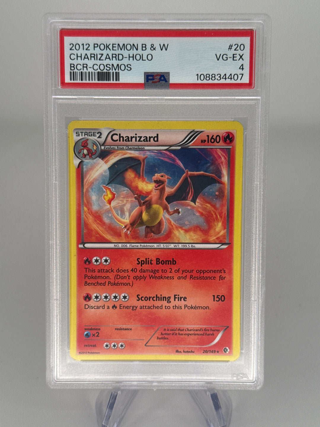 Pokemon TCG 2012 Charizard Black & White Cosmos Holo, 20/149, PSA 4