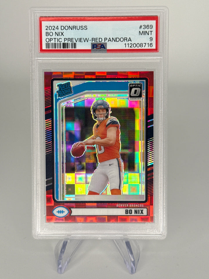 Bo Nix 2024 Panini Donruss Optic Preview Red Pandora Rookie, PSA 9 Mint