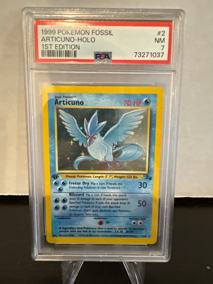 Pokemon TCG 1999 Articuno 1st Edition Fossil Holo, 2/62, PSA 7