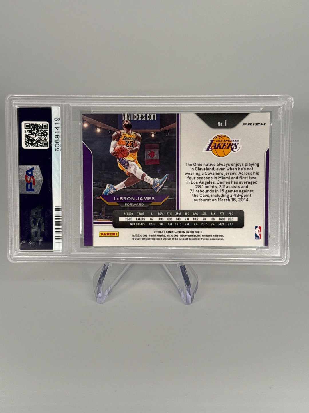 Lebron James 2020 Panini Prizm Silver Prizm, PSA 9 Mint
