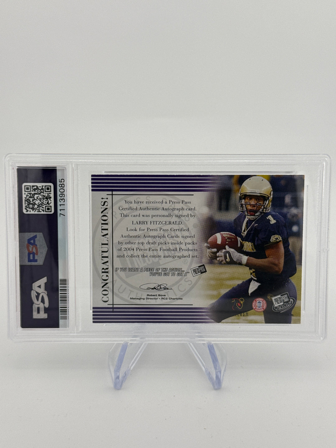 Larry Fitzgerald 2004 Press Pass Silver Rookie Auto, 14/75, PSA 9 Mint