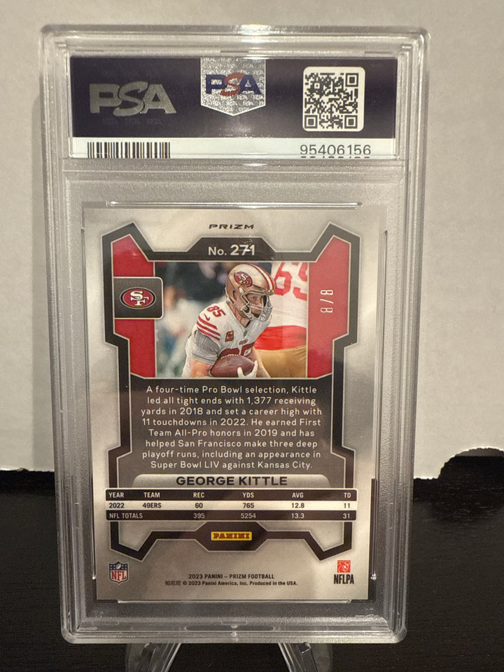 George Kittle 2023 Panini Prizm Green Sparkle, 8/8, PSA 10 Gem Mint