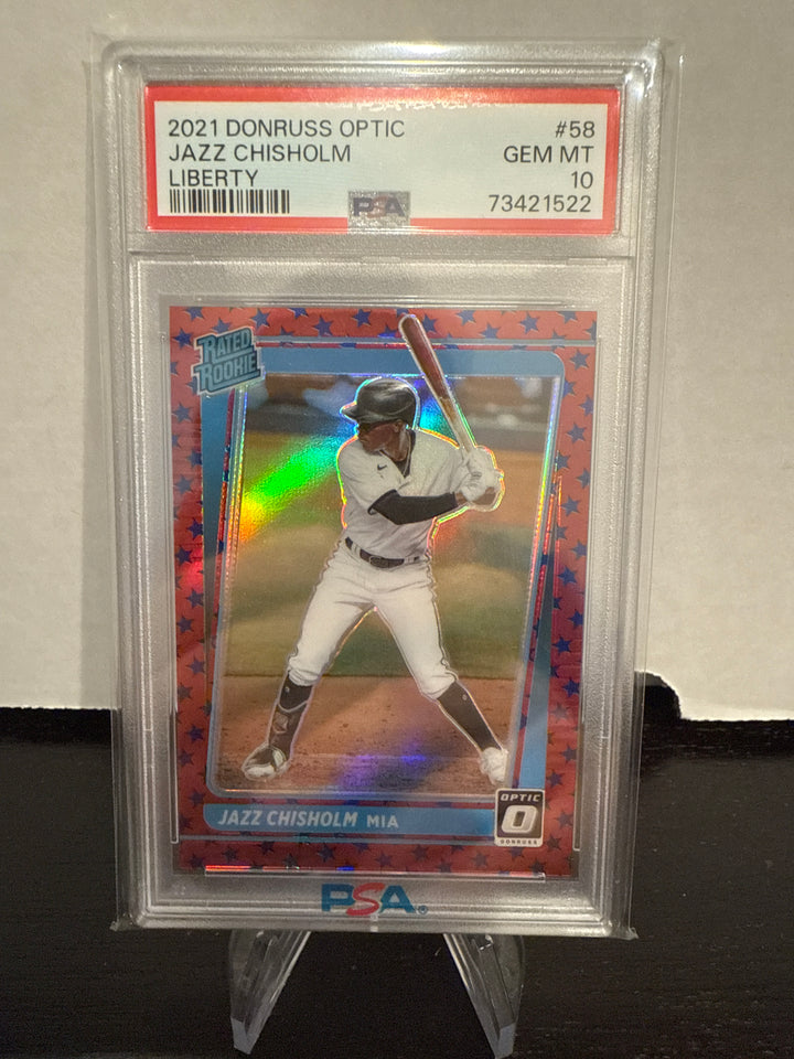 Jazz Chisholm 2021 Panini Donruss Optic Rated Rookie Liberty, 17/45, PSA 10 Gem Mint