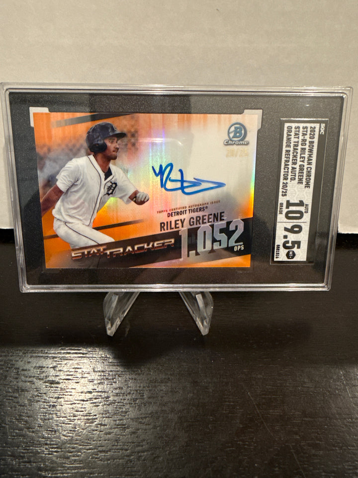 Riley Greene 2020 Bowman Chrome Stat Tracker Orange Refractor Auto, 20/25, SGC 9.5 Gem Mint