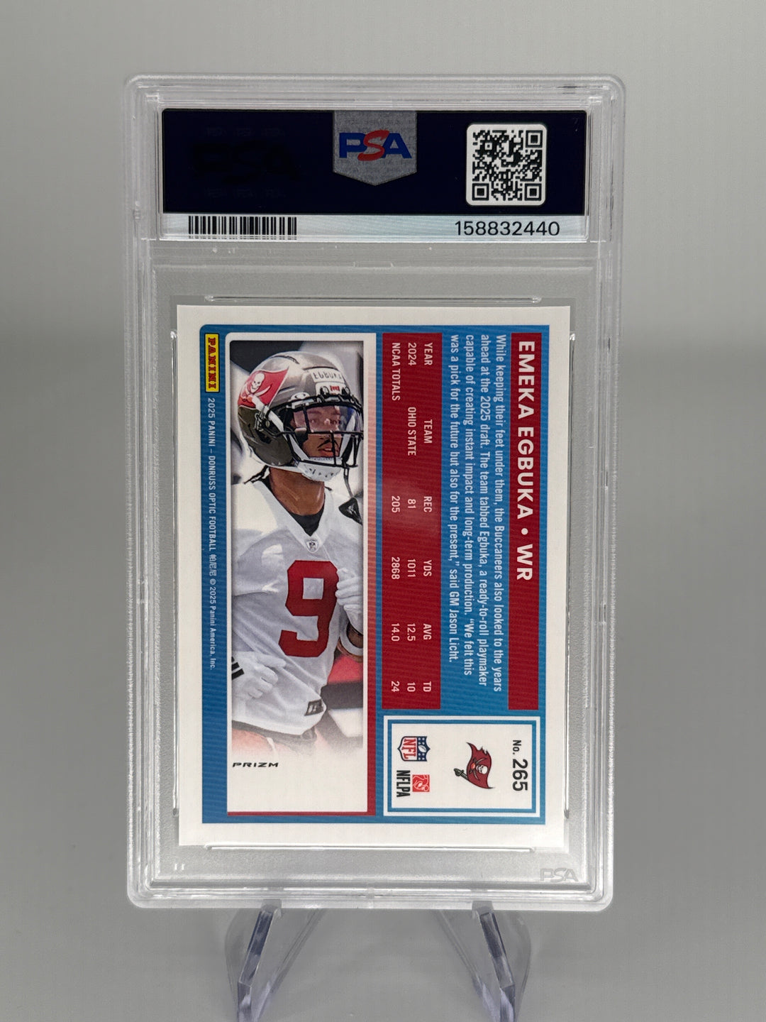 Emeka Egbuka 2025 Panini Donruss Optic Holo Rookie, PSA 10 Gem Mint